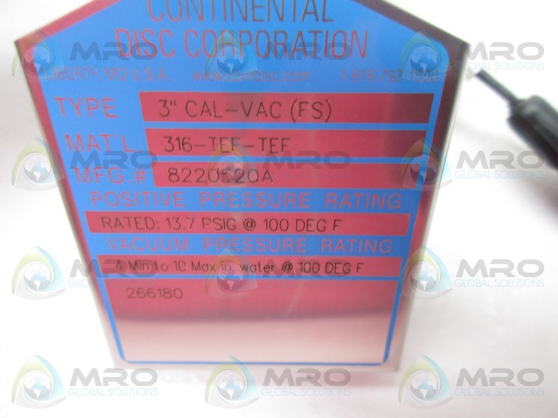 CONTINENTAL DISC 8220520A 316-TEF-TEF RUPTURE DISK 3"  NSMP