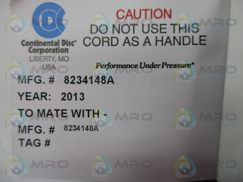 CONTINENTAL DISC 8234148A 316-TEFLON-316 RUPTURE DISK 3"  NSMP