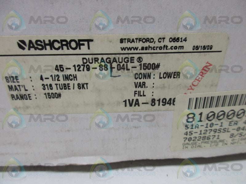 ASHCROFT 451279SS04L15000# PRESSURE DURAGUAGE  NSMP