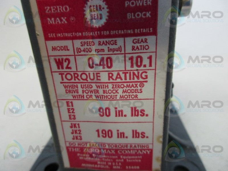 ZERO MAX W2 0-40 10.1 VARIABLE SPEED POWER BLOCK GEAR HEAD  NSMP