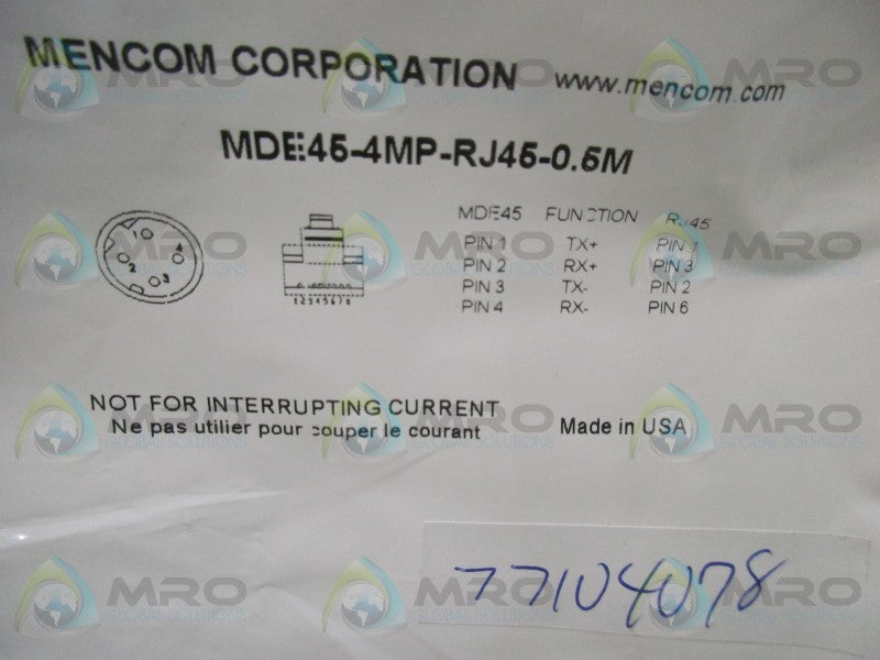 MENCOM MDE45-4MP-RJ45-0.5M ETHERNET CABLE  NSMP