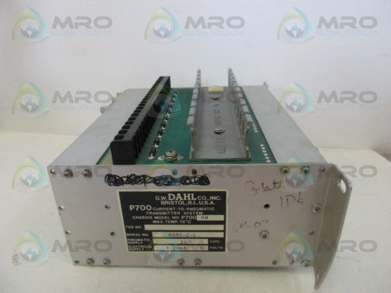 G.W. DAHL CO. P700 PNEUMATIC TRANSMITTER SYSTEM (AS PICTURED)  UNMP