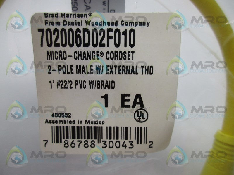 DANIEL WOODHEAD 702006D02F010 2P MALE W/ EXTHERNAL THD  NSMP