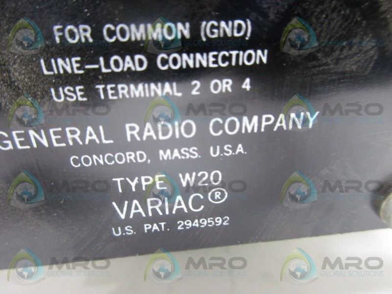 GENERAL RADIO COMPANY TYPE W20 VARIABLE AUTOTRANSFORMER  NSMP