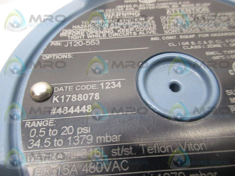 UNITED ELECTRIC J120-553 PRESSURE SWITCH  NSNP