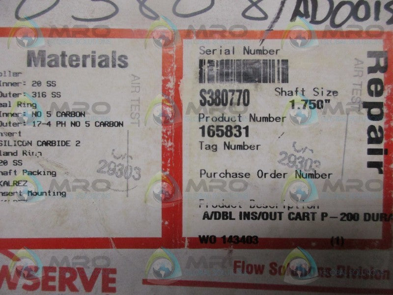 FLOWSERVE 165831 SEAL CARTRIDGE  NSMP