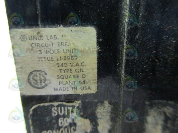 SQUARE D Q1L370 3 POLE 240 VAC CIRUIT BREAKER UNMP