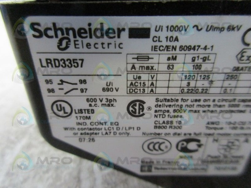 SCHNEIDER LRD3357 OVERLOAD RELAY 37-50A UNMP