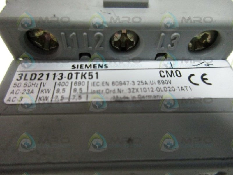 SIEMENS 3LD21130TK51 COMPACT NON FUSIBLE ROTARY SWITCH  UNMP
