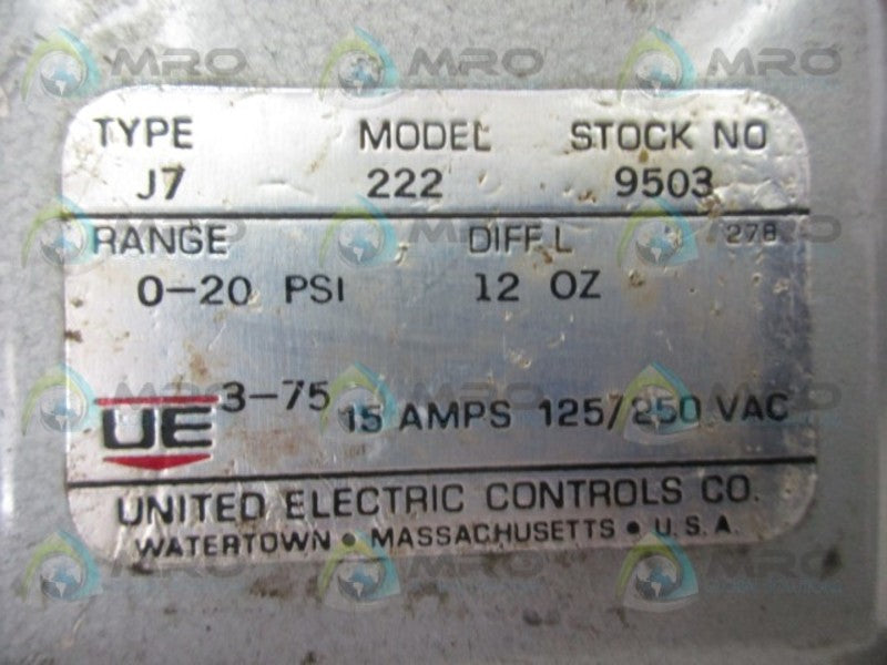 UNITED ELECTRIC J72229503 PRESSURE SWITCH  UNMP