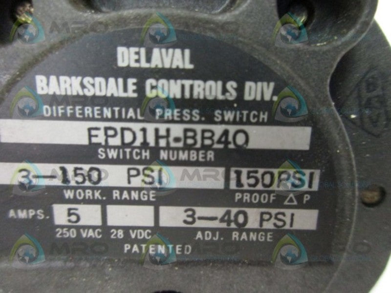 BARKSDALE EPD1H-BB40 DIFFERENTIAL PRESSURE SWITCH  UNMP