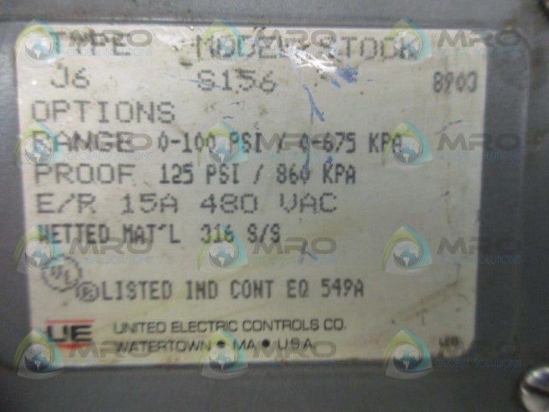 UNITED ELECTRIC J6 S156 PRESSURE CONTROL SWITCH  UNMP
