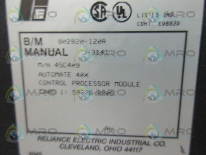 RELIANCE ELECTRIC 45C409 PROCESSOR MODULE  UNMP
