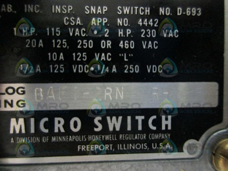 MICRO SWITCH BAFI-2RN-RH LIMIT SWITCH  NSMP