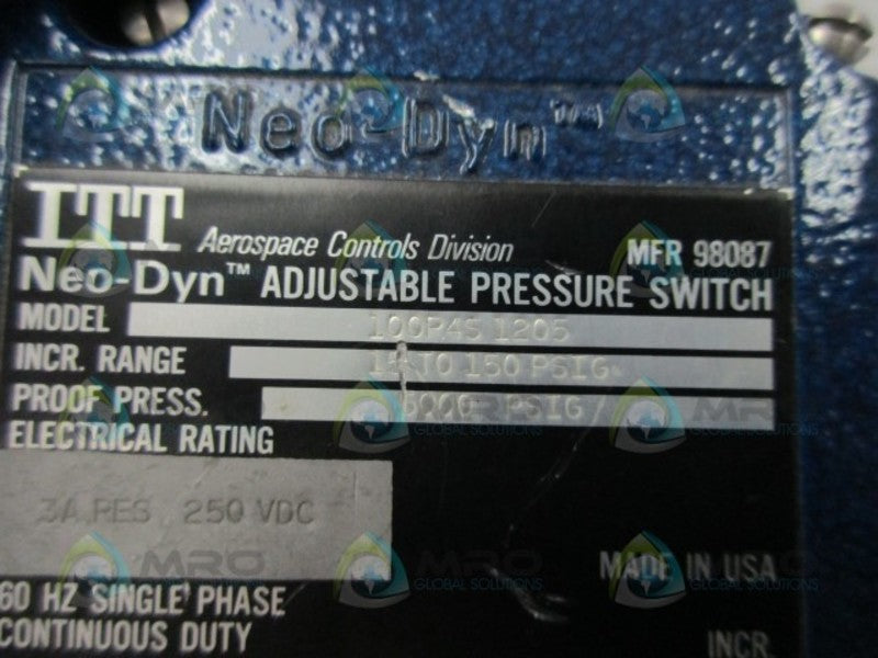 ITT 100P4S1205 ADJUSTABLE PRESSURE SWITCH  NSNP