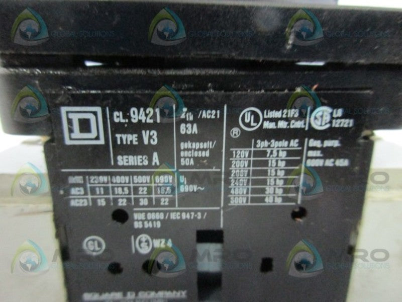 SQUARE D 9421-V3 NON-FUSIBLE DISCONNECT (AS PICTURED)  UNMP