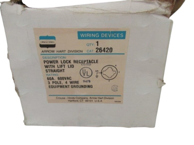 ARROW HART 26420 POWER LOCK RECEPTACLE W/ LIFT LID  NSNP I BOX