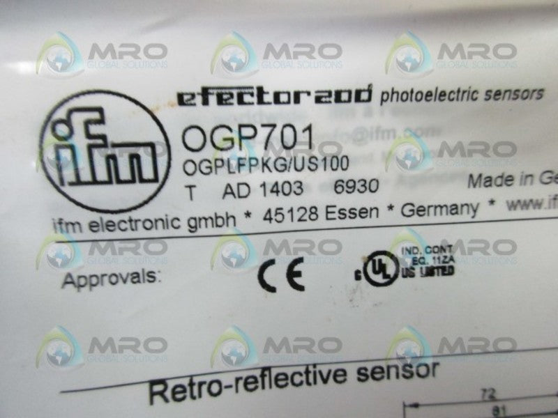 IFM EFECTOR OGP701 RETRO REFLECTIVE SENSOR  NSMP