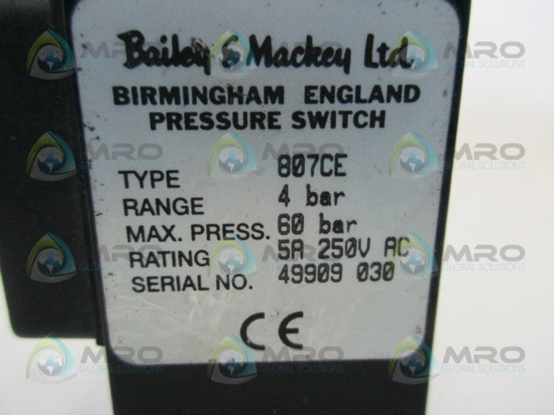 BAILEY & MACKEY 807CE PRESSURE SWITCH 4 bar  NSNP