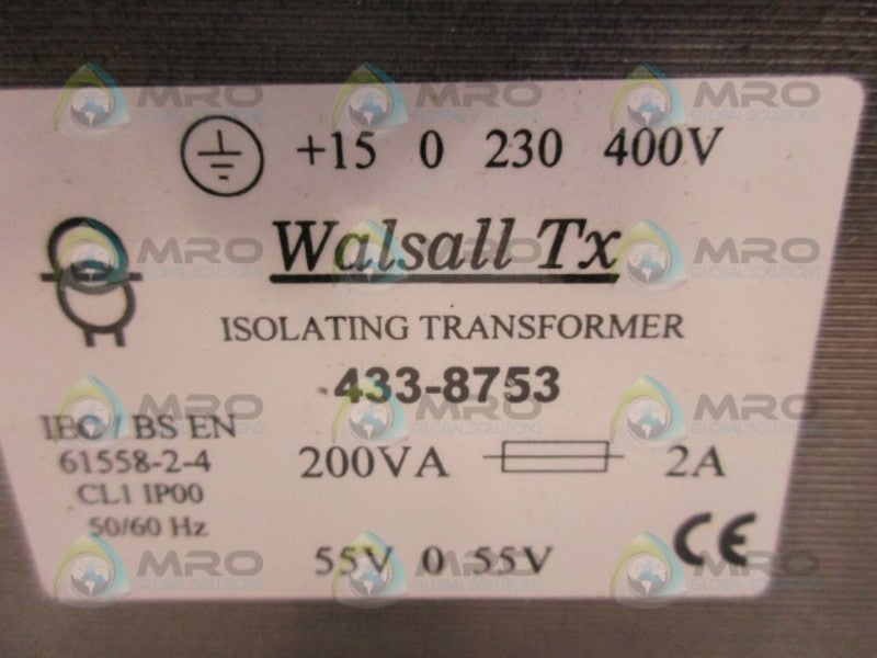 WALSALL WT2003 433-8753 ISOLATING TRANSFORMER  NSNP