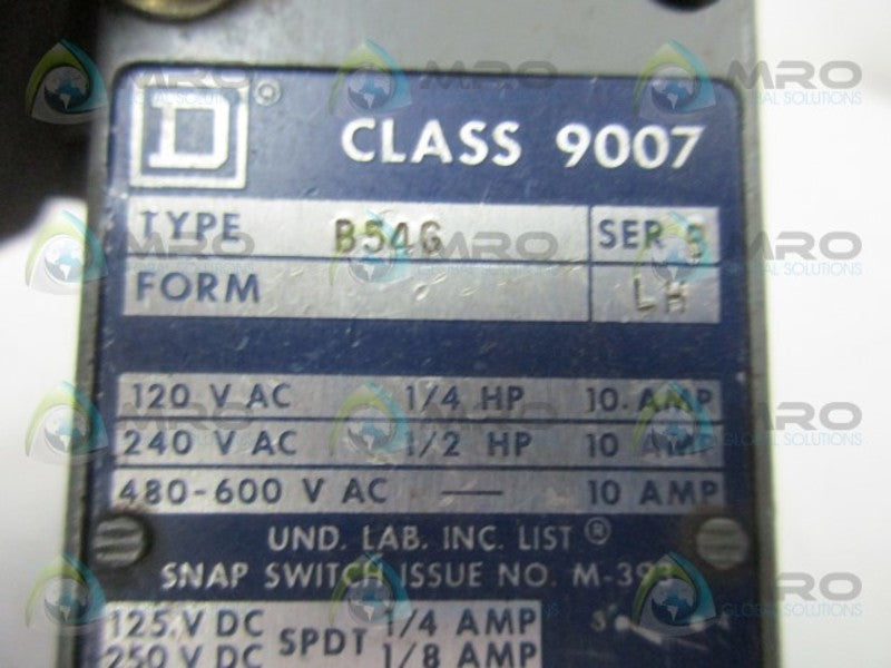 SQUARE D 9007-B54G LIMIT SWITCH  UNMP