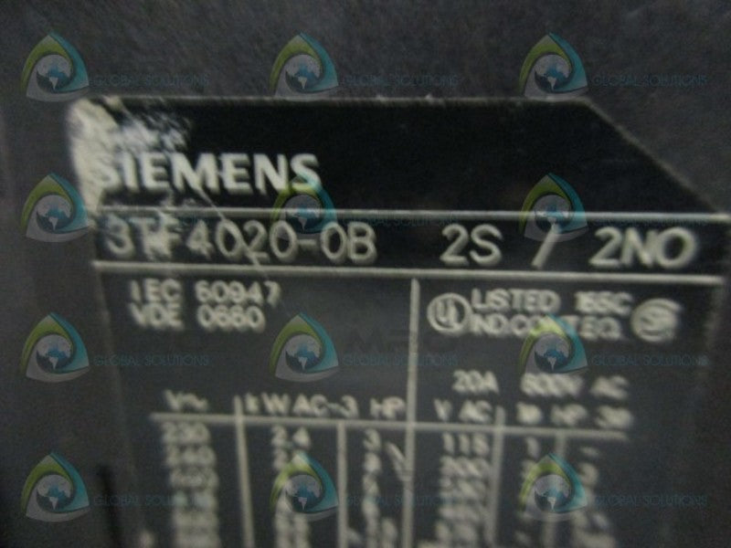 SIEMENS 3TF4020-0B 2S/2NO CONTACTOR  UNMP