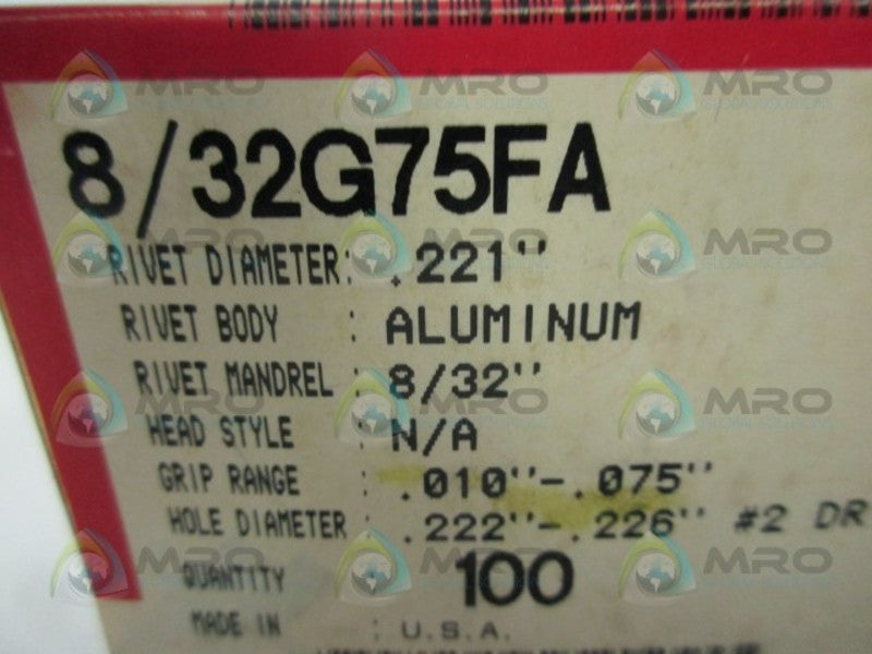 GESIPA 8/32G75FA (PGK OF 100) .221" RIVET  NSMP
