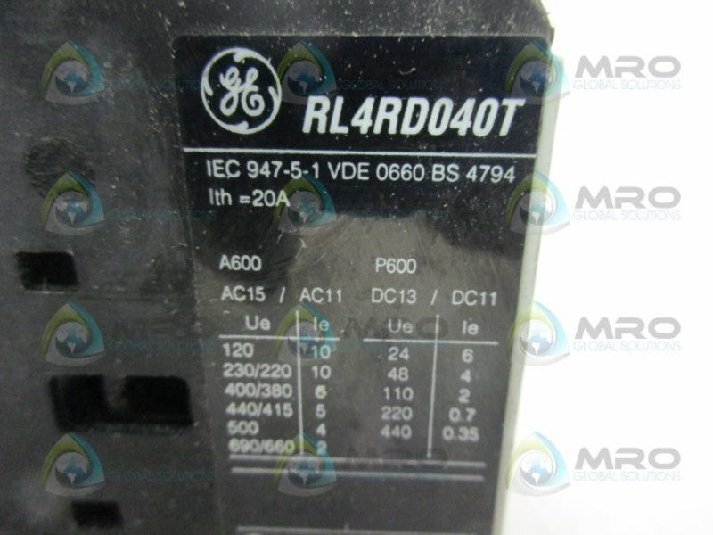 GENERAL ELECTRIC RL4RD040T CONTACTOR  UNMP