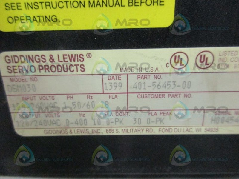 GIDDINGS & LEWIS DSM030 AC SERVO DRIVE  UNMP