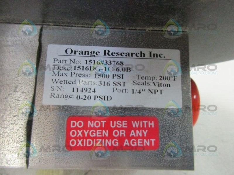 ORANGE RESEARCH 1516DG-1C-6.0B PRESSURE GAUGE 0-20 PSI  NSMP