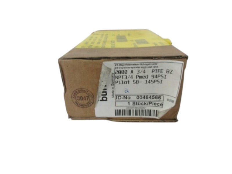BURKERT 2000 A 3/4 PTFE BZ 2-WAY PISTON OPERATED ANGLE VALVE  NSMP