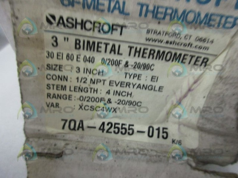 ASHCROFT 30E160E040-0/200 BIMETAL THERMOMETER  NSMP