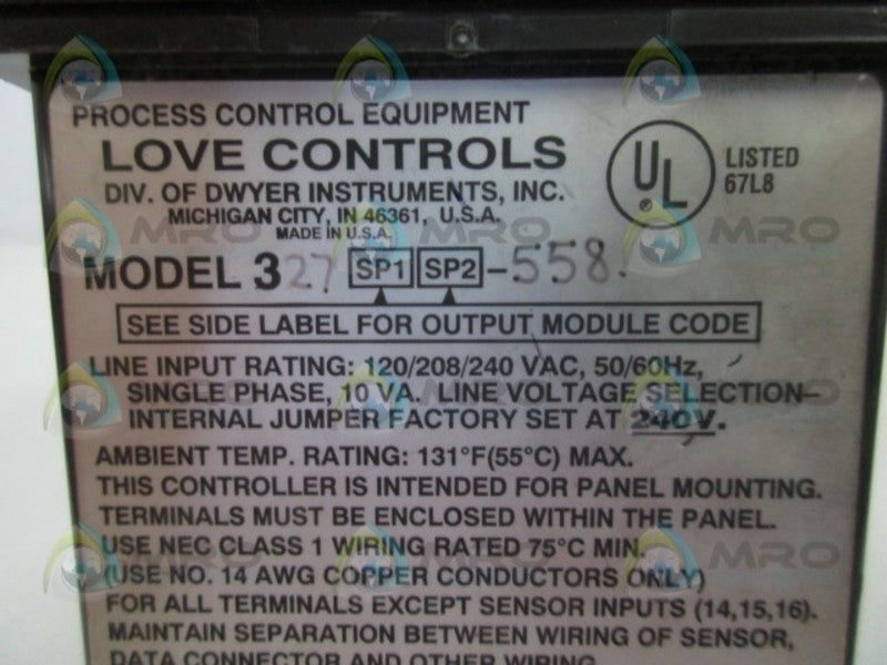 LOVE CONTROLS 327-SP1-SP2-558 PROCESS CONTROL  NSNP