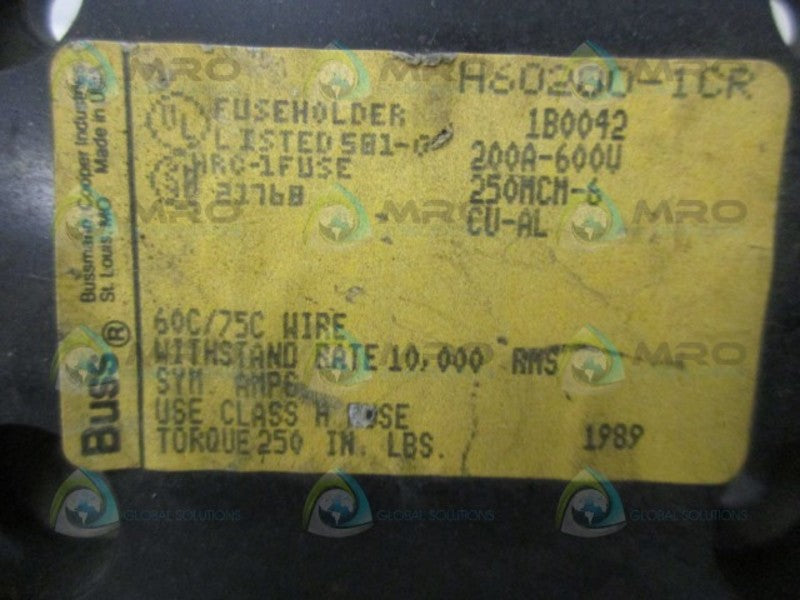 BUSSMANN H60200-1CR FUSE HOLDER 200A 600V  UNMP