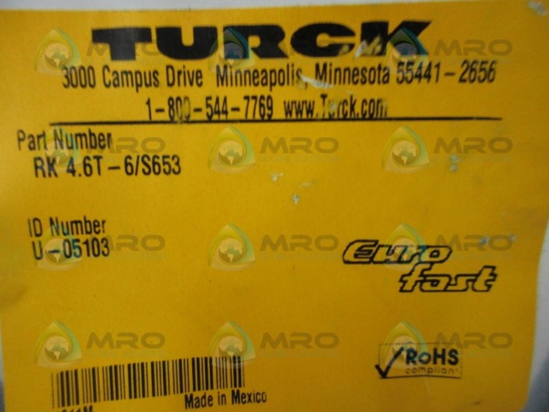 TURCK RK46T6S653 EUROFAST MOLDED CORDSET  NSMP