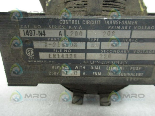 ALLEN BRADLEY 1497-N4 SER. A CONTROL CIRCUIT TRANSFORMER (AS PICTURED)  UNMP