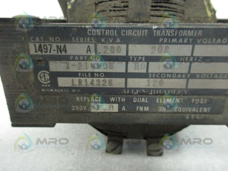 ALLEN BRADLEY 1497-N4 SER. A CONTROL CIRCUIT TRANSFORMER (AS PICTURED)  UNMP
