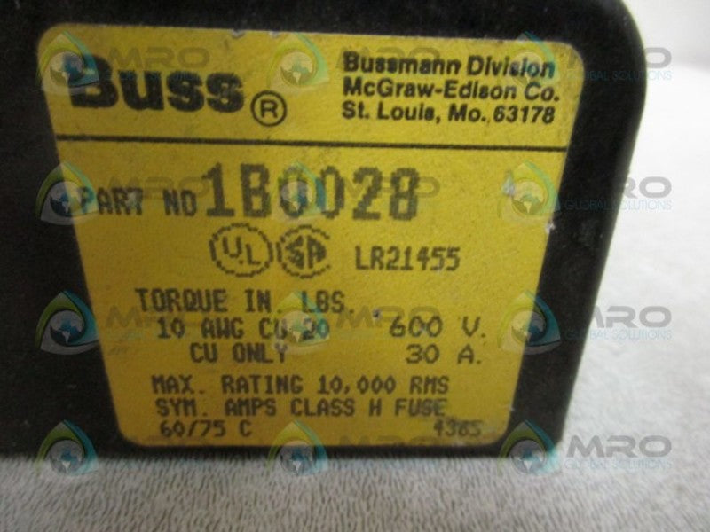 BUSSMANN 1B0028 FUSE BLOCK 30AMP 2POLE  UNMP