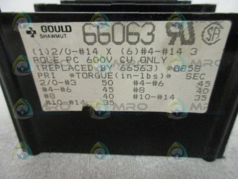GOULD SHAWMUT 66063 DISTRIBUTION BLOCK (AS PICTURED)  UNMP