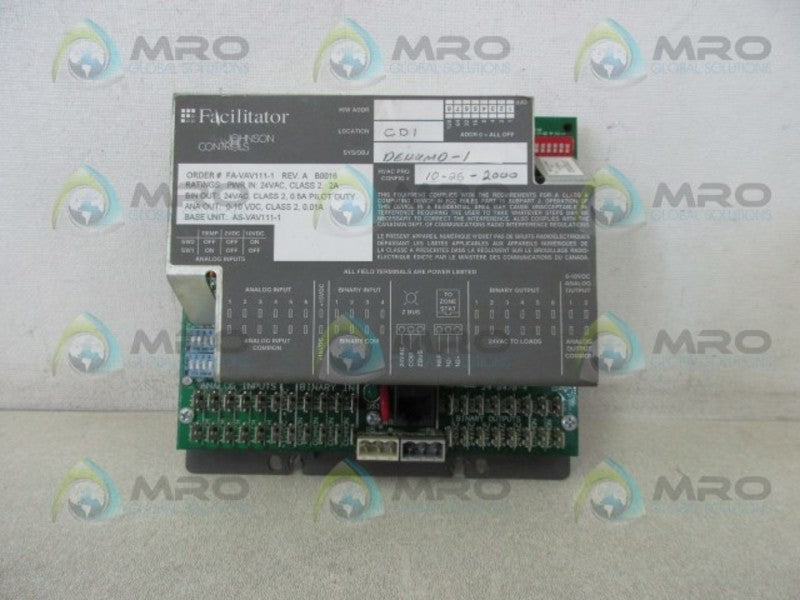 JOHNSON CONTROLS FA-VAV111-1 CONTROLLER FACILITATOR  UNMP