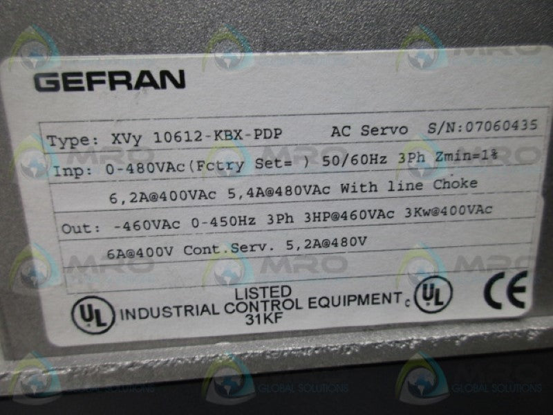 GEFRAN XVY10612-KBX-PDP AC SERVO DRIVE  UNMP