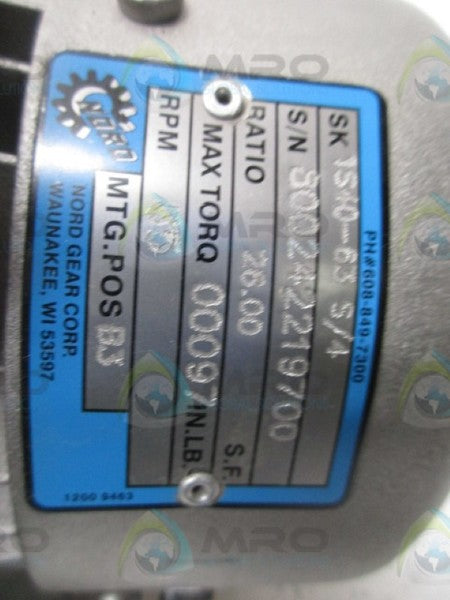 NORD SK63S/4 GEAR MOTOR  UNMP