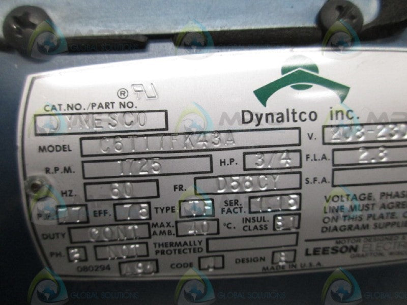 LEESON C6T17FK43A MOTOR 3/4HP 1725RPM NSMP