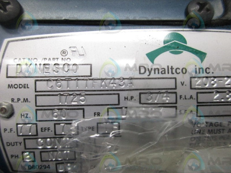 LEESON C6T17FK43A MOTOR 3/4HP 1725RPM  NSNP