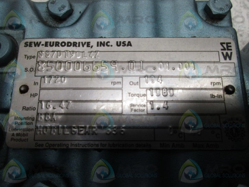SEW EURODRIVE S57DT90L4Z GEAR MOTOR  UNMP