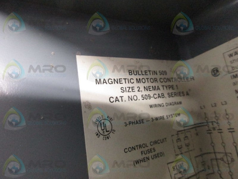 INDUSTRIAL SPARE PART 509-CAB SER A MAGNETIC MOTOR CONTROLLER  UNMP