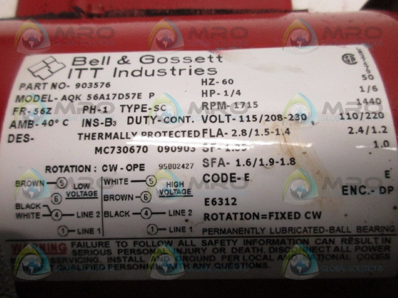 BELL & GOSSETT 903576 MOTOR 1/4HP 1715RPM  UNMP