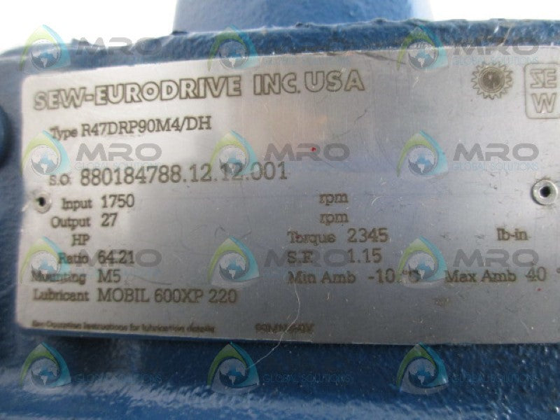 SEW EURODRIVE R47DRP90M4/DH GEAR MOTOR  NSNP