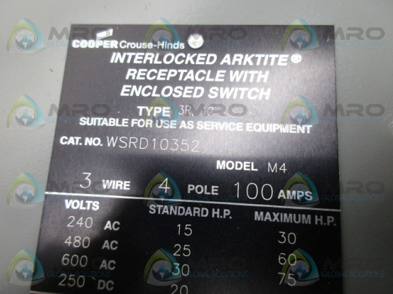 CROUSE HINDS WSRD10352 INTERLOCKED RECEPTACLE  NSMP