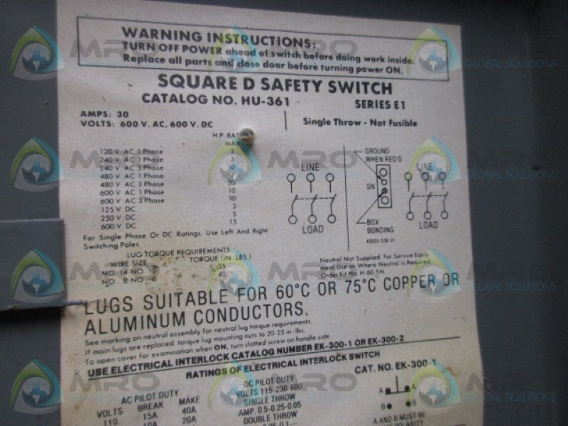 SQUARE D HU361  UNMP